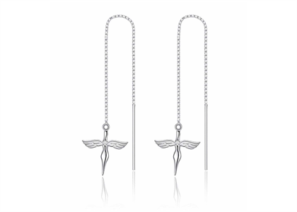 Rhodium Plated Angel Lady Wing Fashion Threader Earring